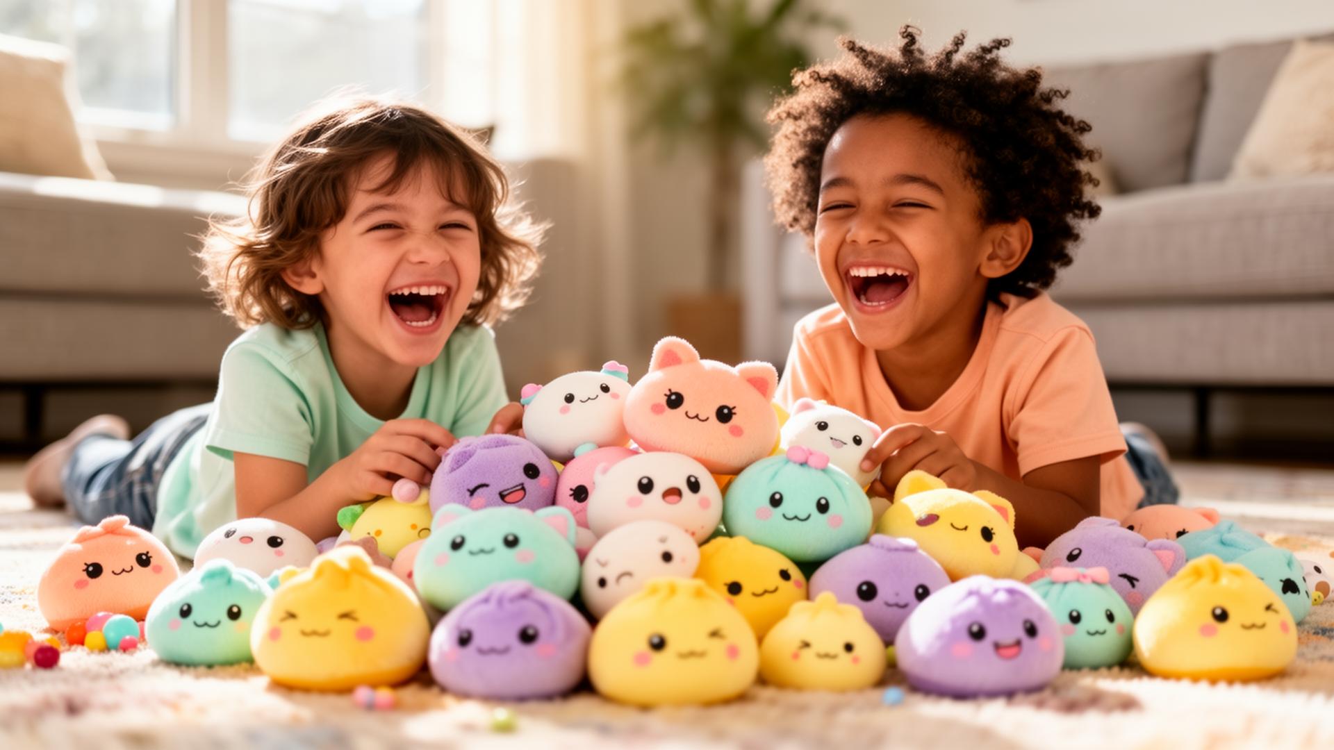 A pile of cute kawaii squishies, plushies and stress toys